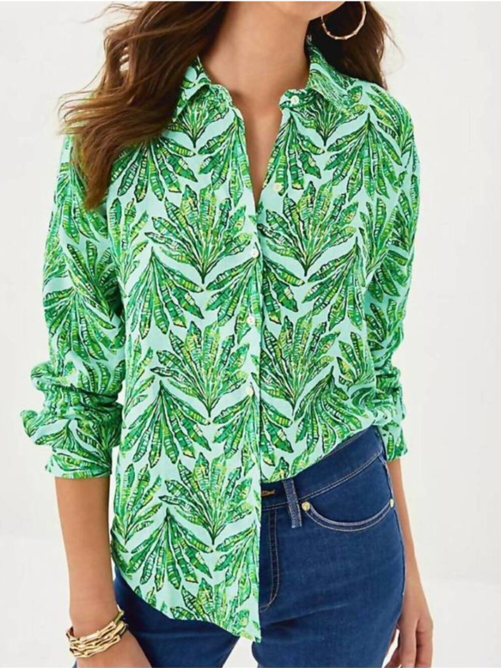 NEW LILLY PULITZER sea view button down shirt in kitts green shady babe - Picture 2 of 2